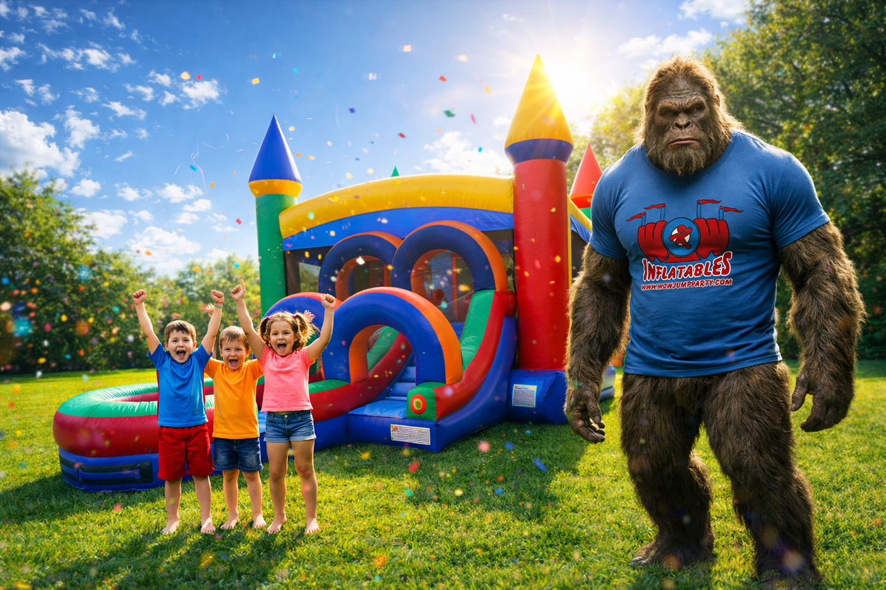 Colorful castle combo inflatable with bounce and slide areas