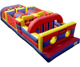 Red, yellow, and blue inflatable obstacle course