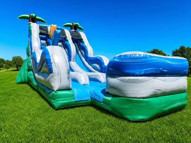 Actual Wow Inflatables Tropical Dual Lane water slide rental unit